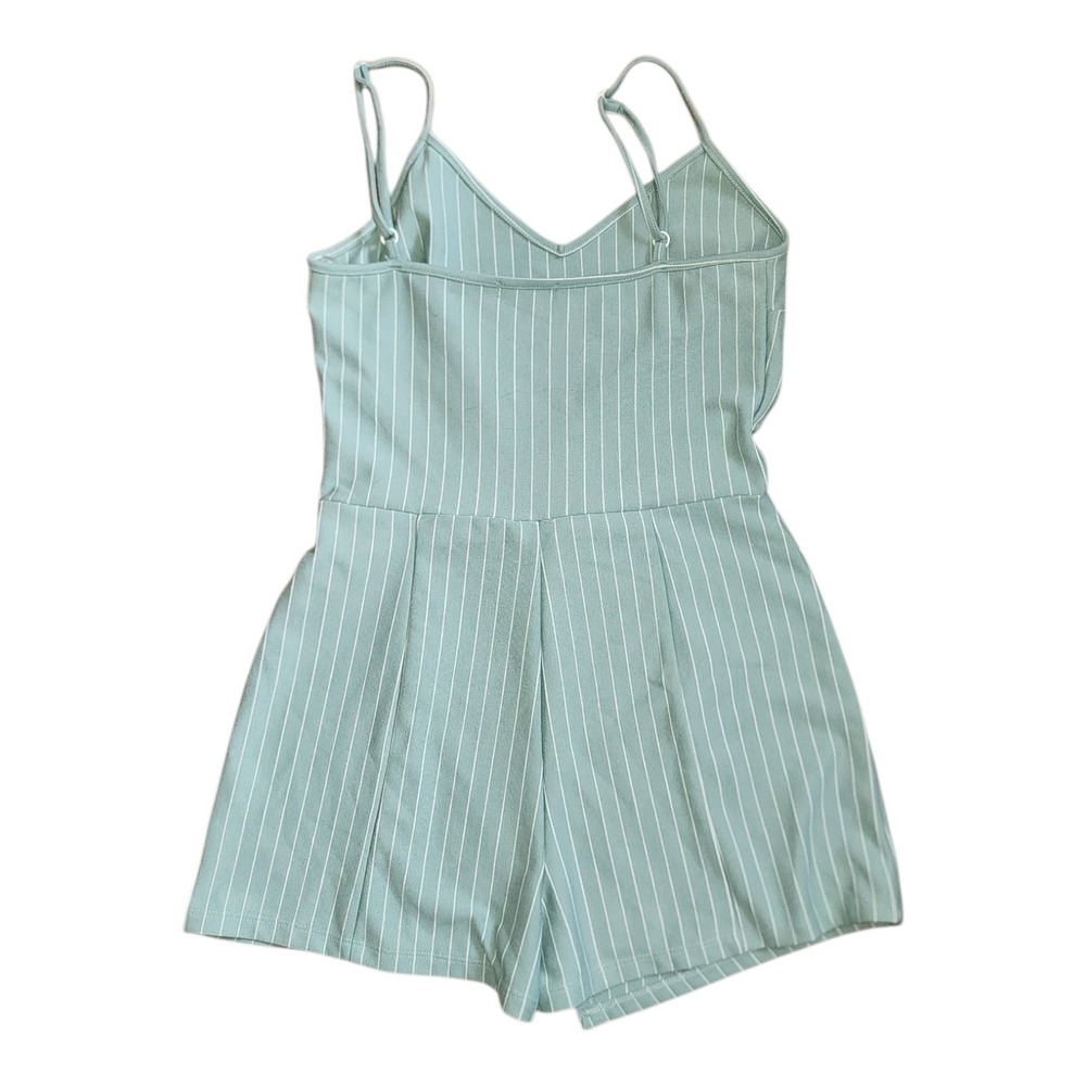Popular Basics Romper Womens Size M Medium Blue Striped Summer Date Party - Picture 4 of 5
